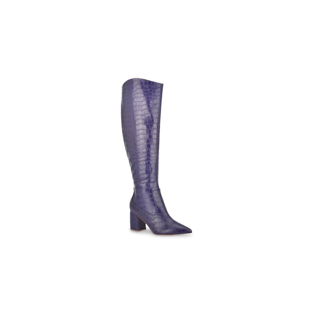 MARC FISHER Womens Purple Crocodile Retie Toe Block Heel Leather Boots 6.5 M